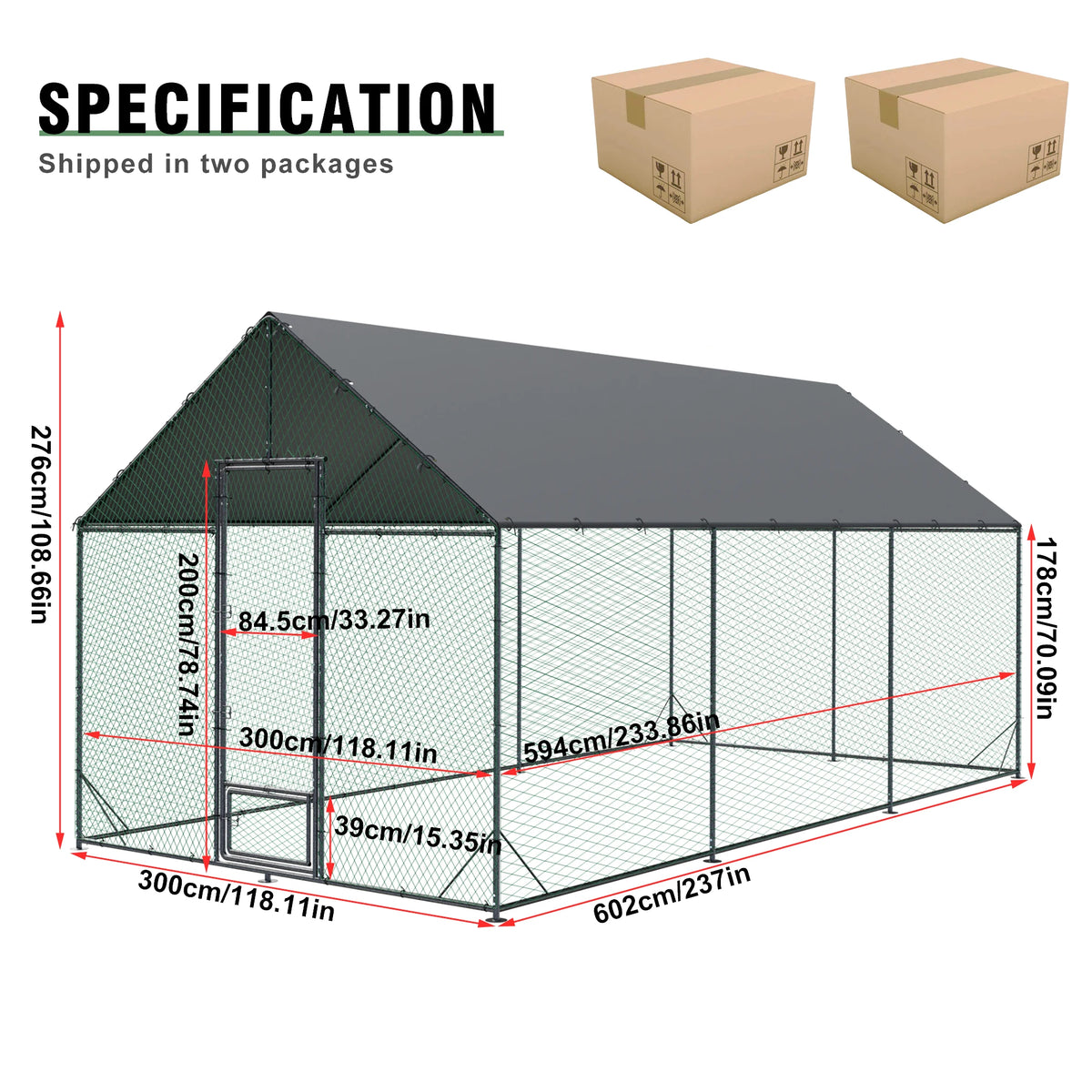 Large Outdoor Upgrade Metal Chicken Coop Walk-in Cage with Nylon Netting and Cover for Yards