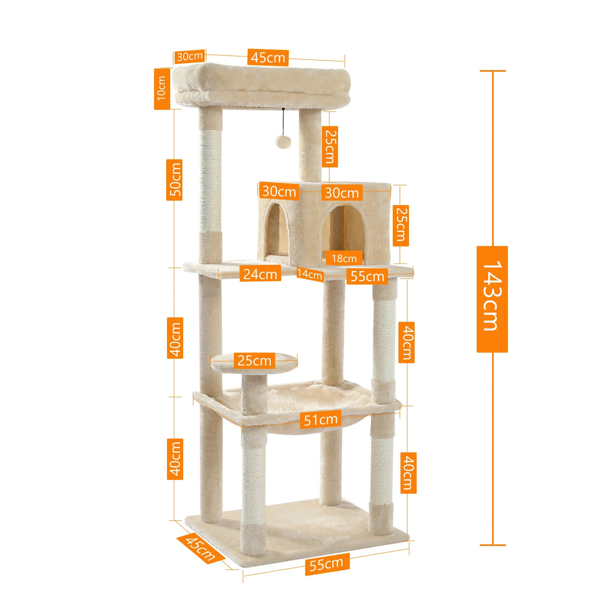 Cat Tree for Indoor 5-Level Cat Tower - Covered Scratching Posts Cozy Condo Top Perch