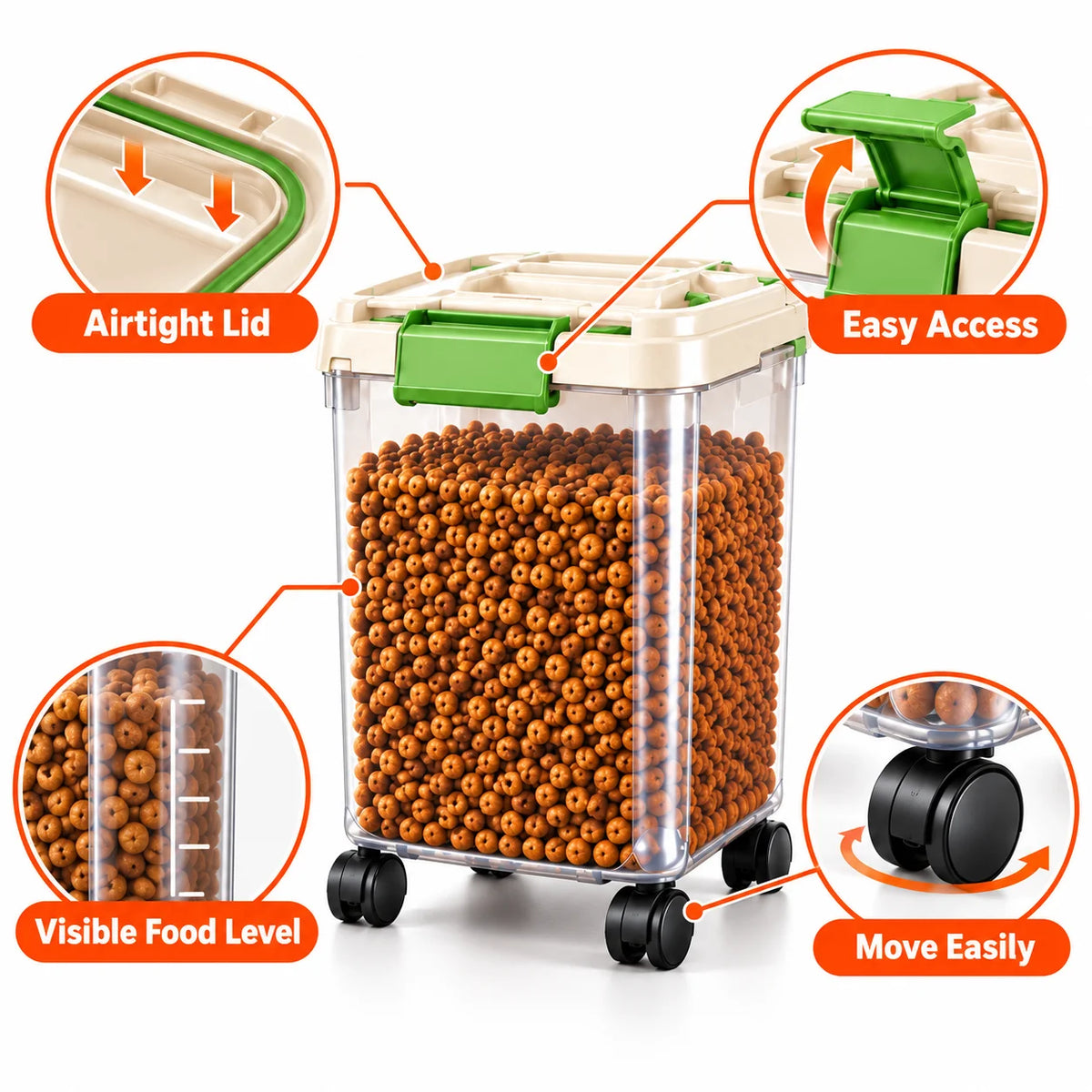 Dog Food Storage Container, 55/33/11Lbs Capacity Options, Large Capacity Transparent Pet Food Storage Box with Scoop