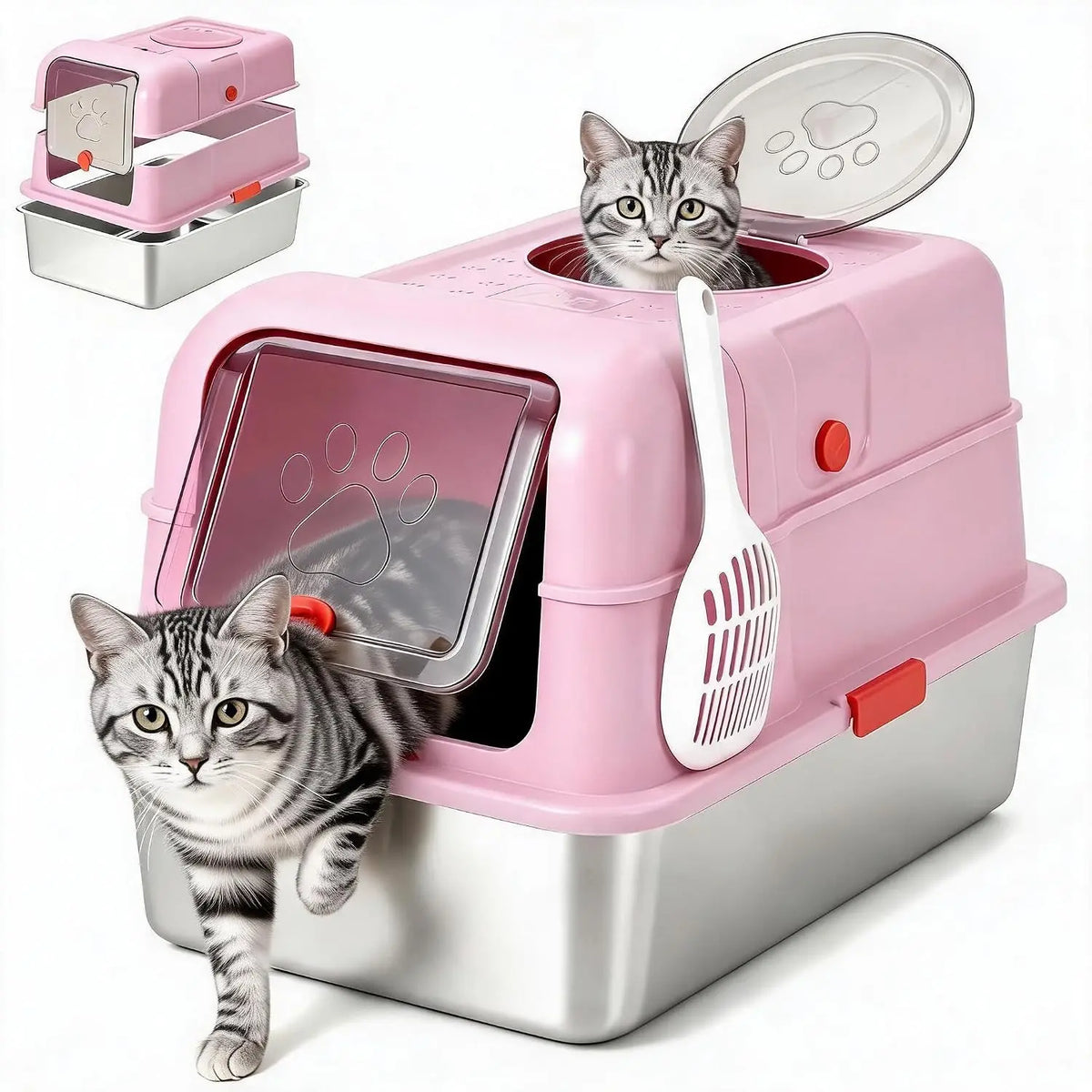 Extra Large Stainless Steel Litter Box with Lid, Dual‑Entry Odor‑Resistant Enclosed Cat Toilet for Indoor Cats, Kittens & Multi‑Cat Households