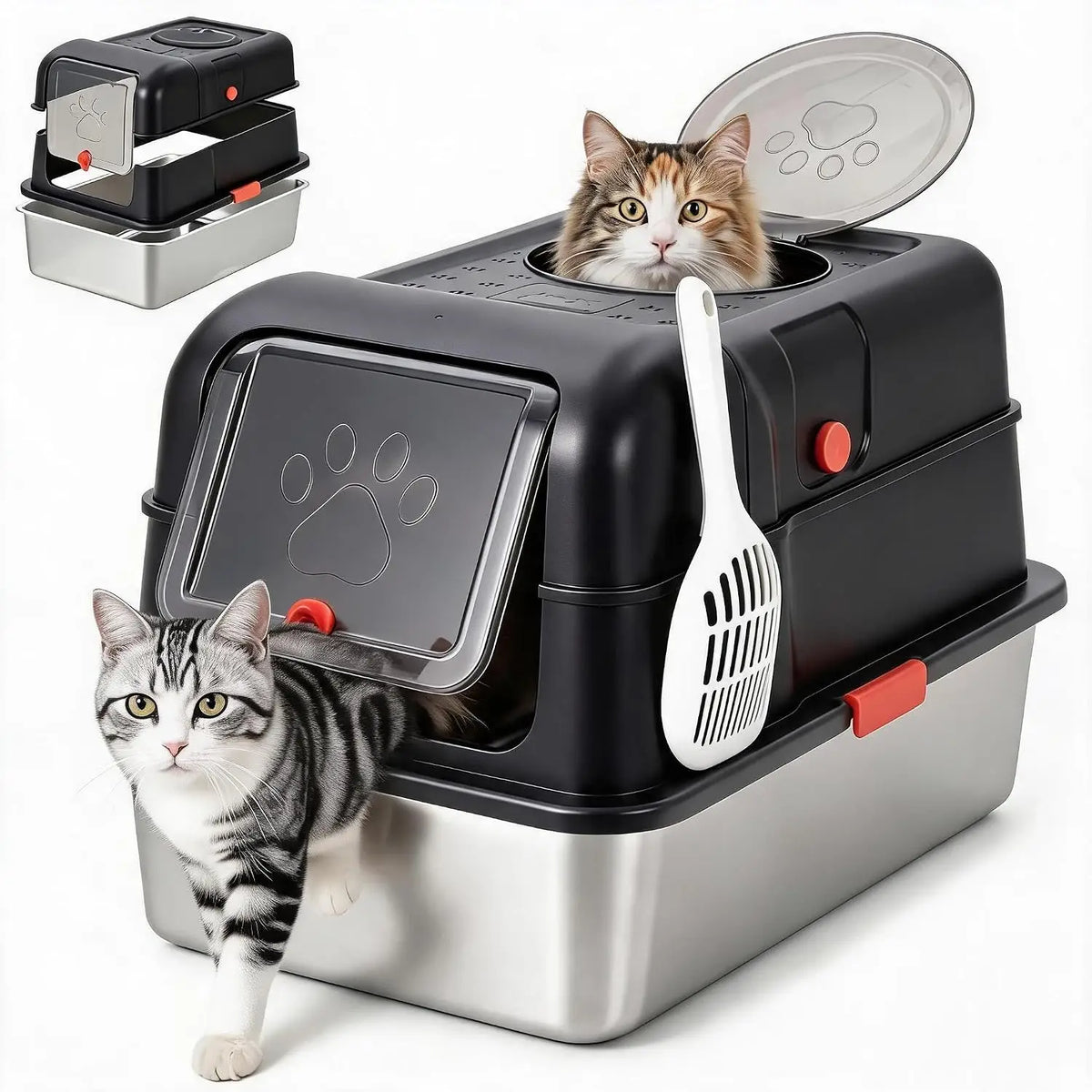 Extra Large Stainless Steel Litter Box with Lid, Dual‑Entry Odor‑Resistant Enclosed Cat Toilet for Indoor Cats, Kittens & Multi‑Cat Households