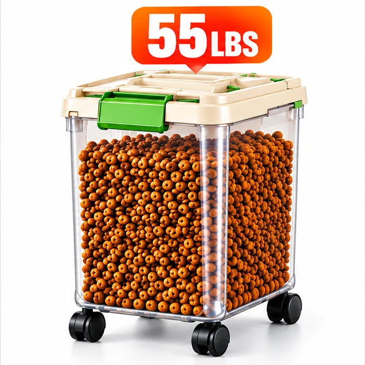 Dog Food Storage Container, 55/33/11Lbs Capacity Options, Large Capacity Transparent Pet Food Storage Box with Scoop