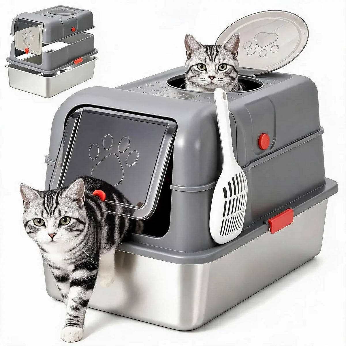 Extra Large Stainless Steel Litter Box with Lid, Dual‑Entry Odor‑Resistant Enclosed Cat Toilet for Indoor Cats, Kittens & Multi‑Cat Households