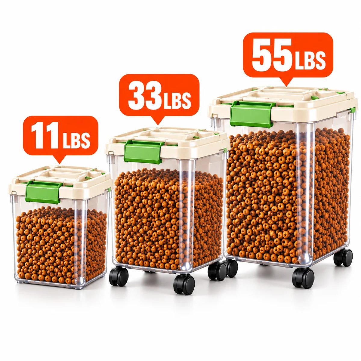 Dog Food Storage Container, 55/33/11Lbs Capacity Options, Large Capacity Transparent Pet Food Storage Box with Scoop