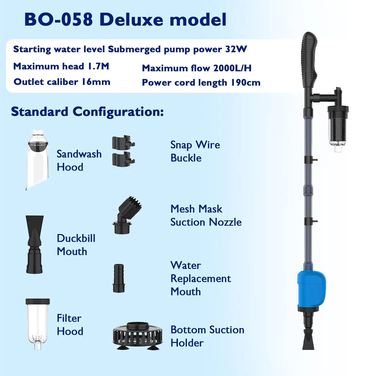 Electric Fish Tank Cleaner Vacuum - 32W 530GPH Aquarium Gravel Cleaner, Automatic Water Changer Kit with 4-Layer Filter, Telescopic Pole for Sand Washing, Dry Hands & Plug & Go Functionality