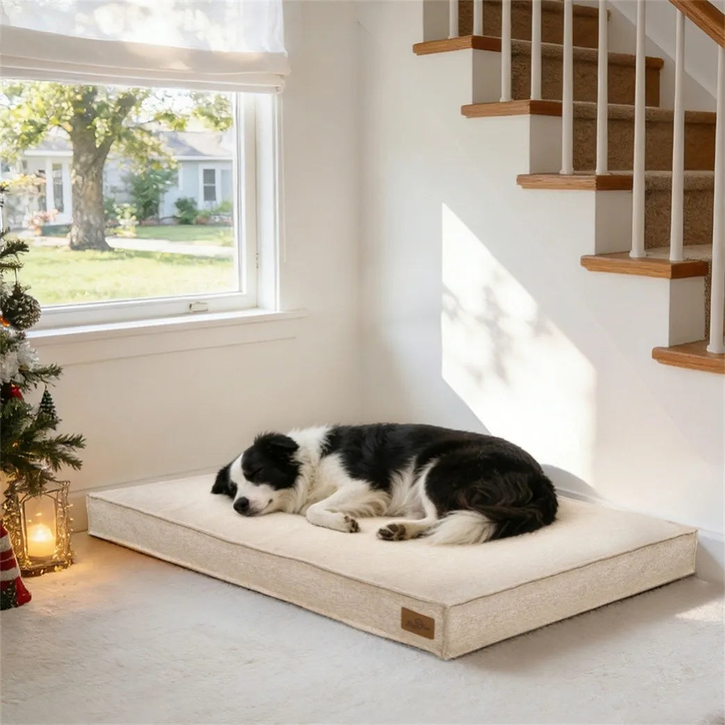Large Dog Bed Washable Rectangular Pillow Bed with Linen Cover Foam Base Waterproof Lining Calming Sleep Pet Bed Mattress