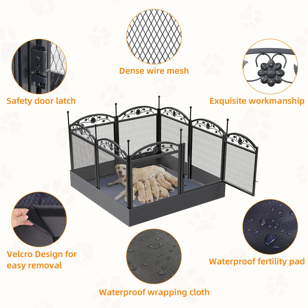 8 Panels DIY Outdoor Heavy Duty Pen Outdoor Metal Fence with Waterproof Fertility Pad