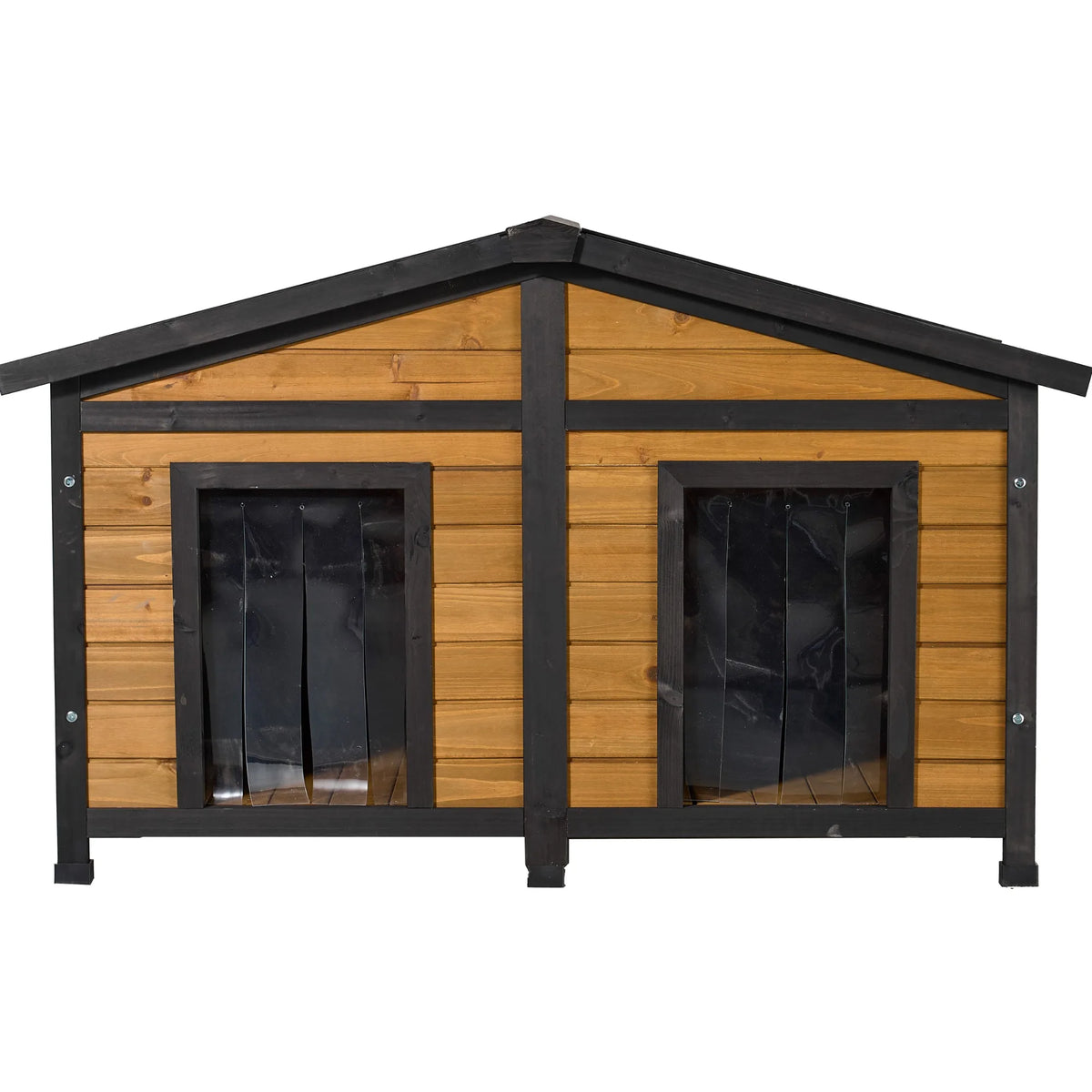 Natural Wood Double-Door Dog House - Waterproof Kennel for Large Breeds Multi-Dog