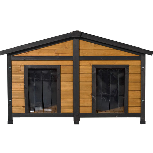 Natural Wood Double-Door Dog House - Waterproof Kennel for Large Breeds Multi-Dog