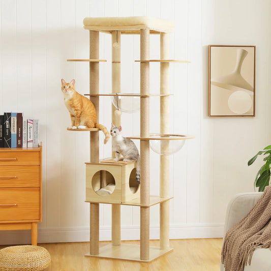Wood Multi-Level Cat Tree Tower with Scratching Posts
