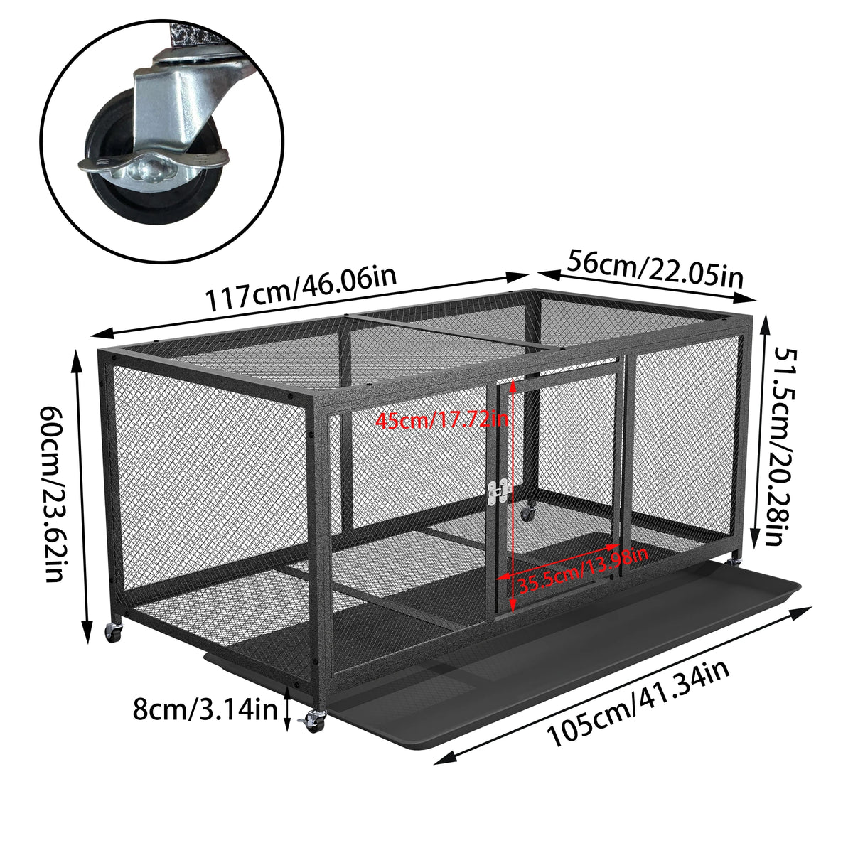 Heavy Duty Metal Cage with Tray Waterproof Cover on Wheels