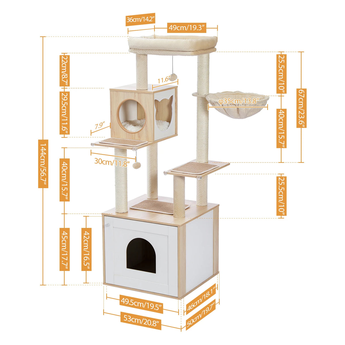 Wood Multi-Level Cat Tree Tower with Scratching Posts