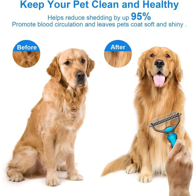 2in1 Stainless Pet De-shedding Brush Dog Hair Remover