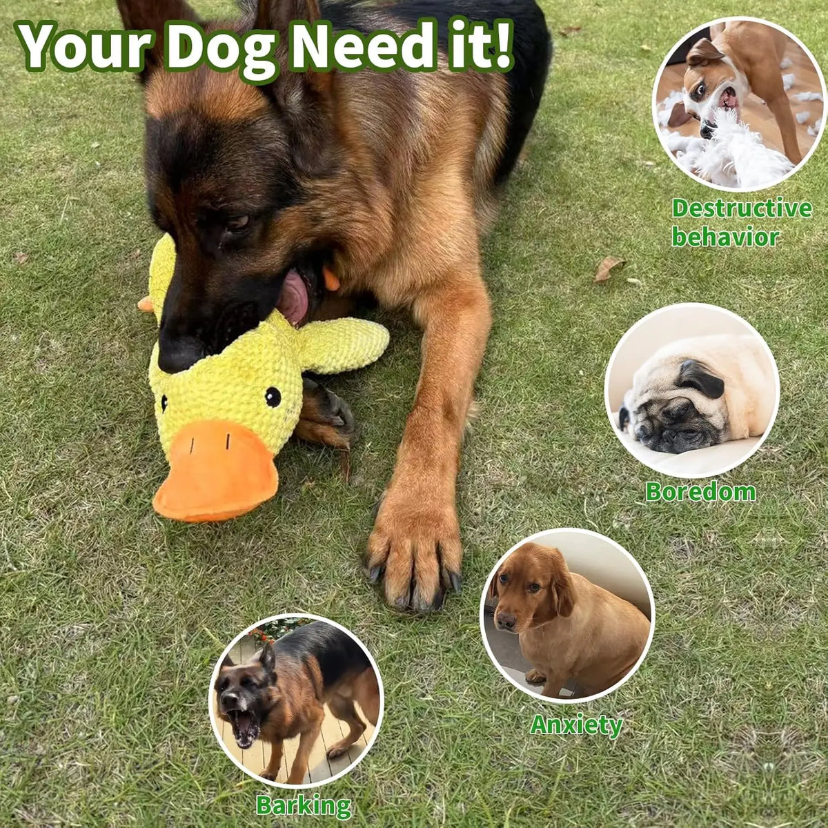Duck Dog Toy- Plush Chew Resistant Durable Dog Toy with Quacking Sound Teeth Grinding Relief Soft Companion