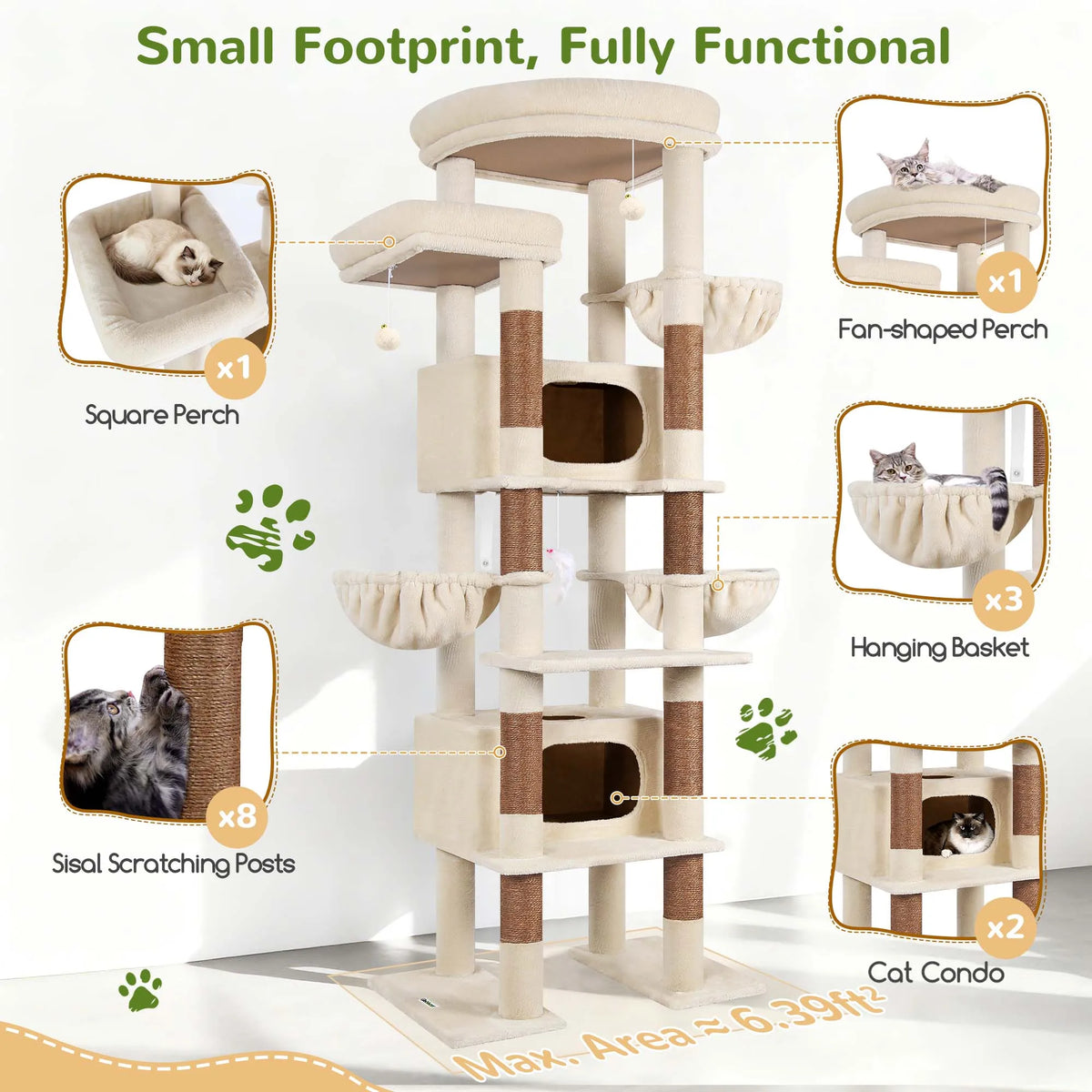 Globlazer 84" Floor to Ceiling Cat Tree Tower for Multiple Large Cats Adjustable Multi-Level Climbing Activity Center