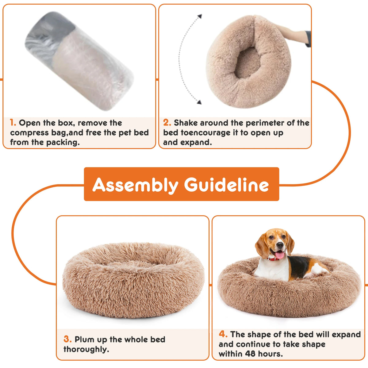Round- Fluffy- Plush- Calming Fur Dog Bed for Small to Medium to Large Dogs