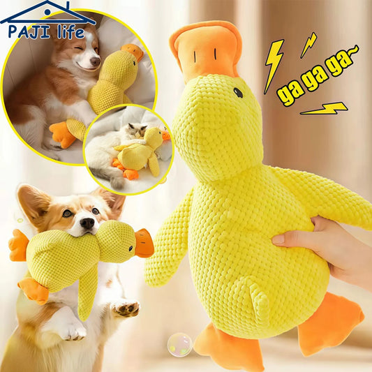 Duck Dog Toy- Plush Chew Resistant Durable Dog Toy with Quacking Sound Teeth Grinding Relief Soft Companion