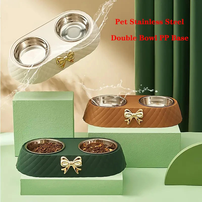 Stainless Steel Double Bowl For Feeding -  Drinking