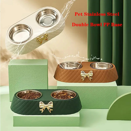 Stainless Steel Double Bowl For Feeding -  Drinking