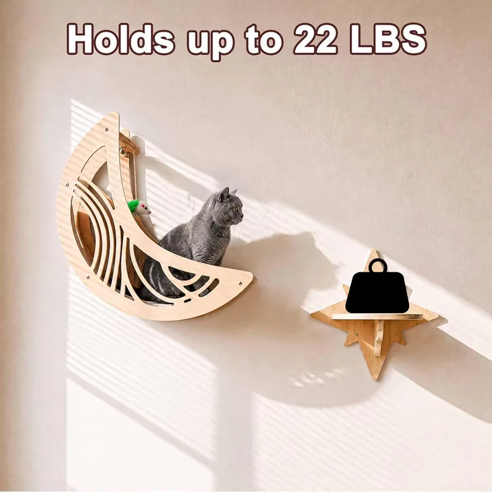 Wall Mounted Cat Shelves Set Moon Shape Hammock Star Perches