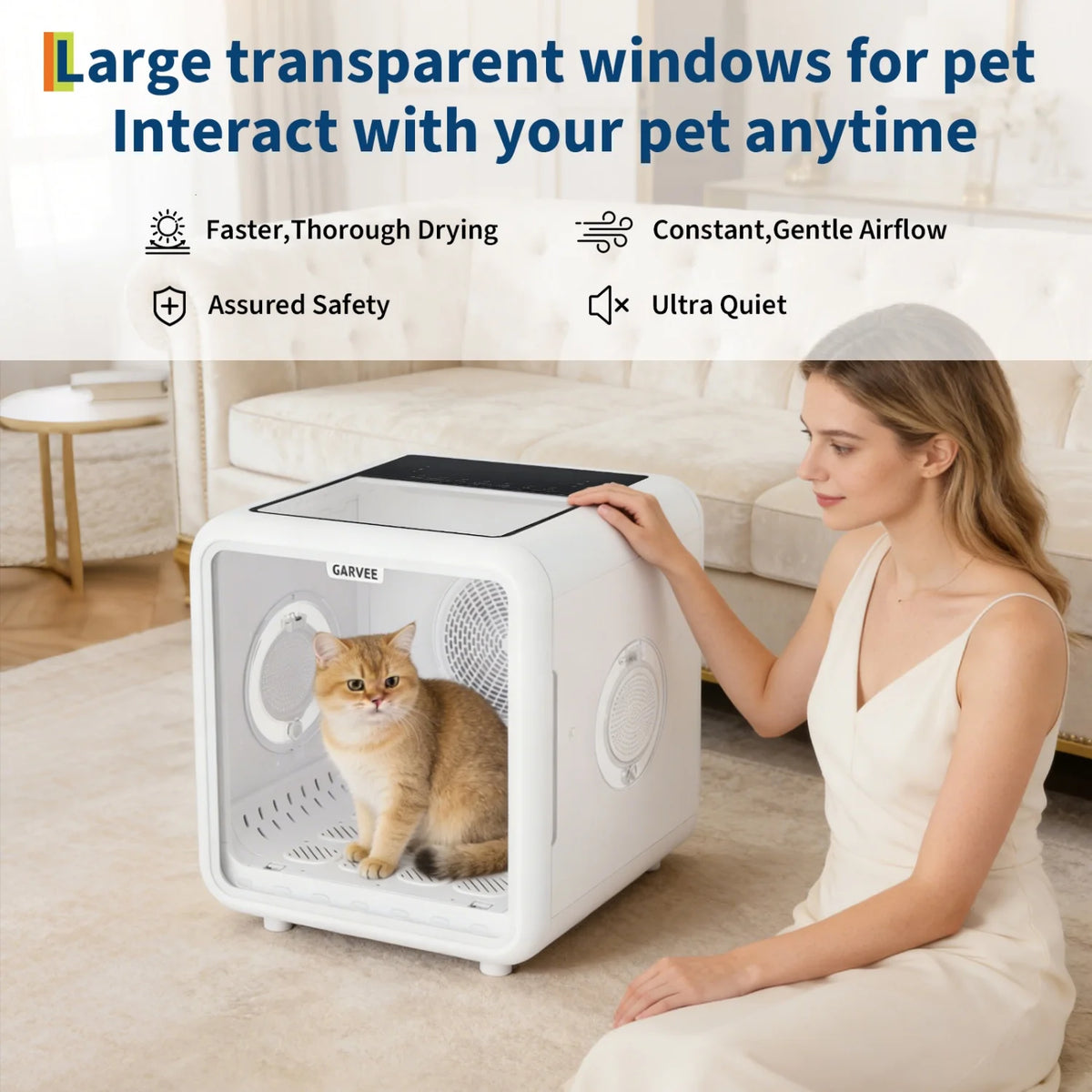 Automatic Pet Drying Box, 360° Efficient Pet Grooming Blower with 5 Air Outlets, Quiet Smart Temperature Control Pet Dryer