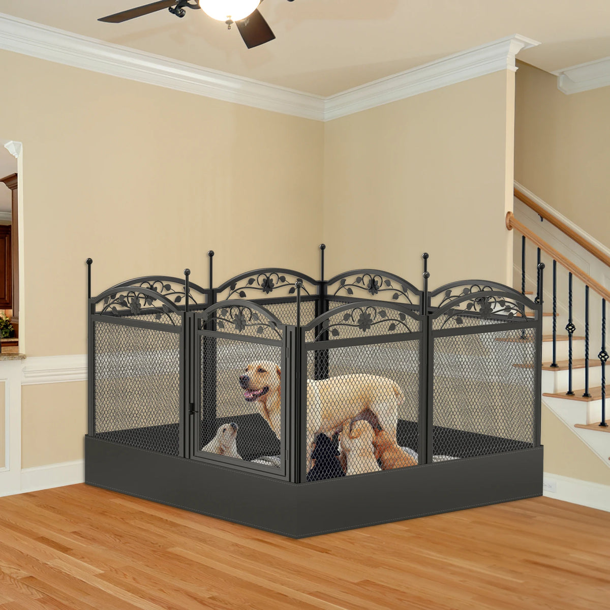 8 Panels DIY Outdoor Heavy Duty Pen Outdoor Metal Fence with Waterproof Fertility Pad
