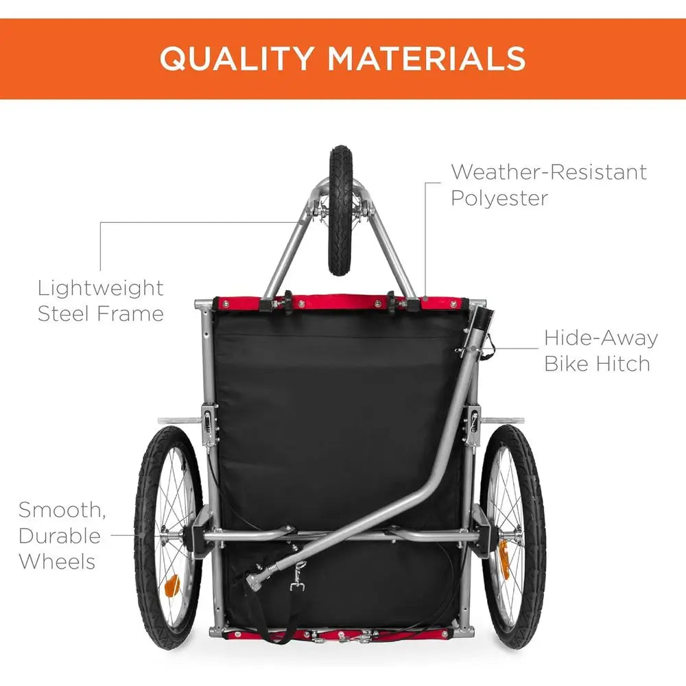 2-in-1 Dog Bike Trailer, Pet Stroller Cycle Carrier w/Hitch, Suspension, Visibility lag and Relect, 66lb