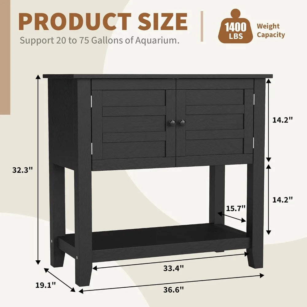 Heavy-Duty Aquarium Stand Cabinet with Built-in Charging Station - Double Magnetic Doors 2-Tier Shelves 660 lb. Steel Frame 20-29 Gal  with Anti-Tip Design