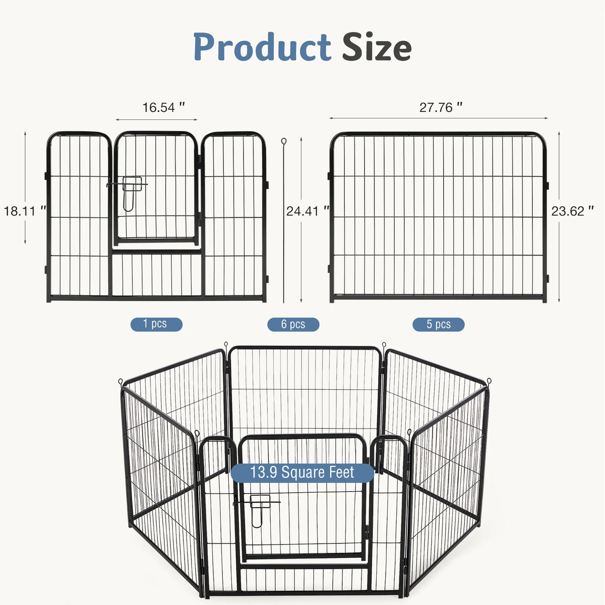 6 Panels Metal Dog Playpen - 24 Inch to 40 Inch Exercise Gate