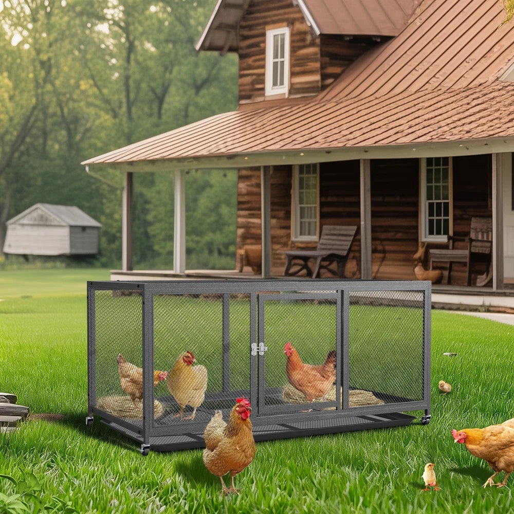 Heavy Duty Metal Cage with Tray Waterproof Cover on Wheels