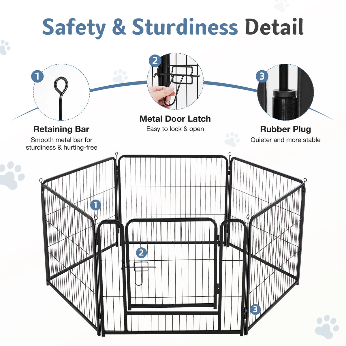 6 Panels Metal Dog Playpen - 24 Inch to 40 Inch Exercise Gate