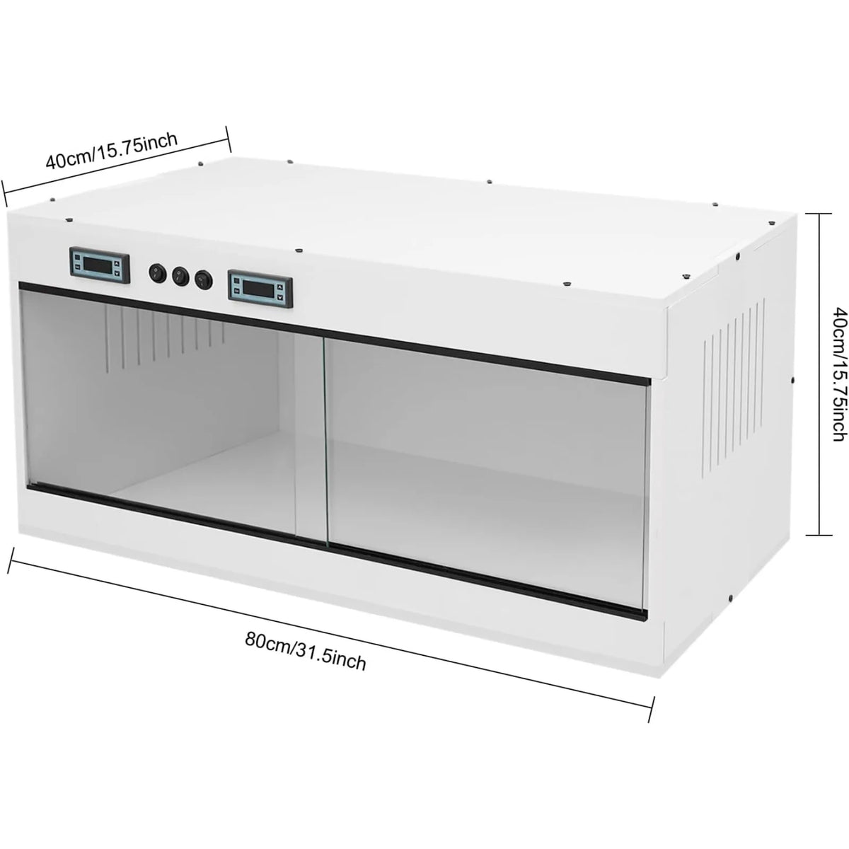 PVC Large Reptile Tank, 31.5x15.8x15.8 Front Opening  w/ Dual Temperature Controller Enclosure Feeding Box w/ Glass Sliding Door