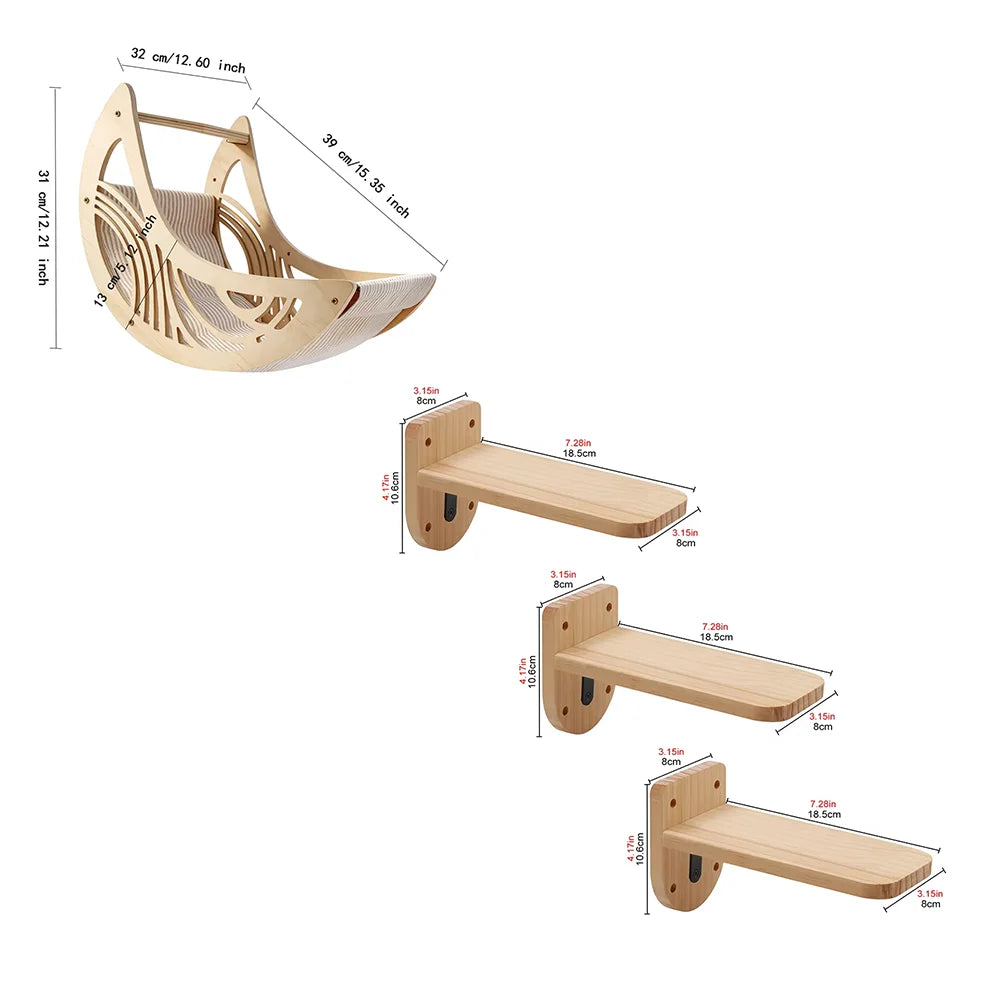 Wall Mounted Cat Shelves Set Moon Shape Hammock Star Perches