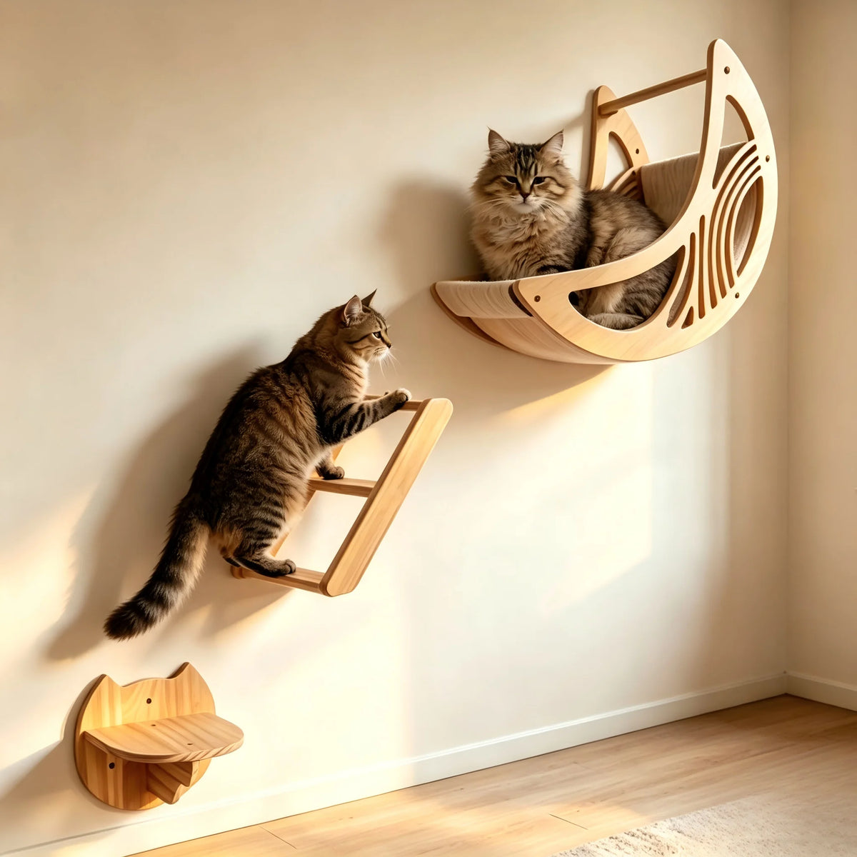 Wall Mounted Cat Shelves Set Moon Shape Hammock Star Perches