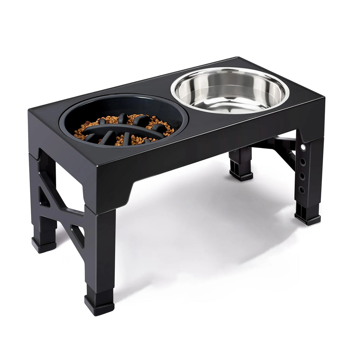 Elevated Dog Feeder With Adjustable Raised Stand Includes Double Stainless Steel Food Water Bowls
