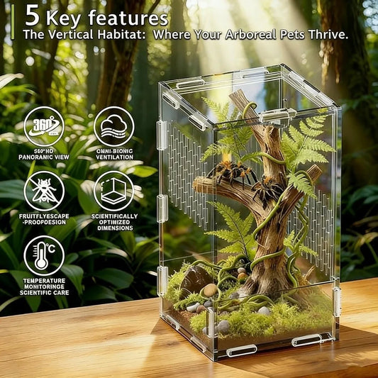Acrylic Jumping Spider Enclosure Buckle Lock Transparent Reptile Feeding Tank Ventilated Escape Proof Spider House