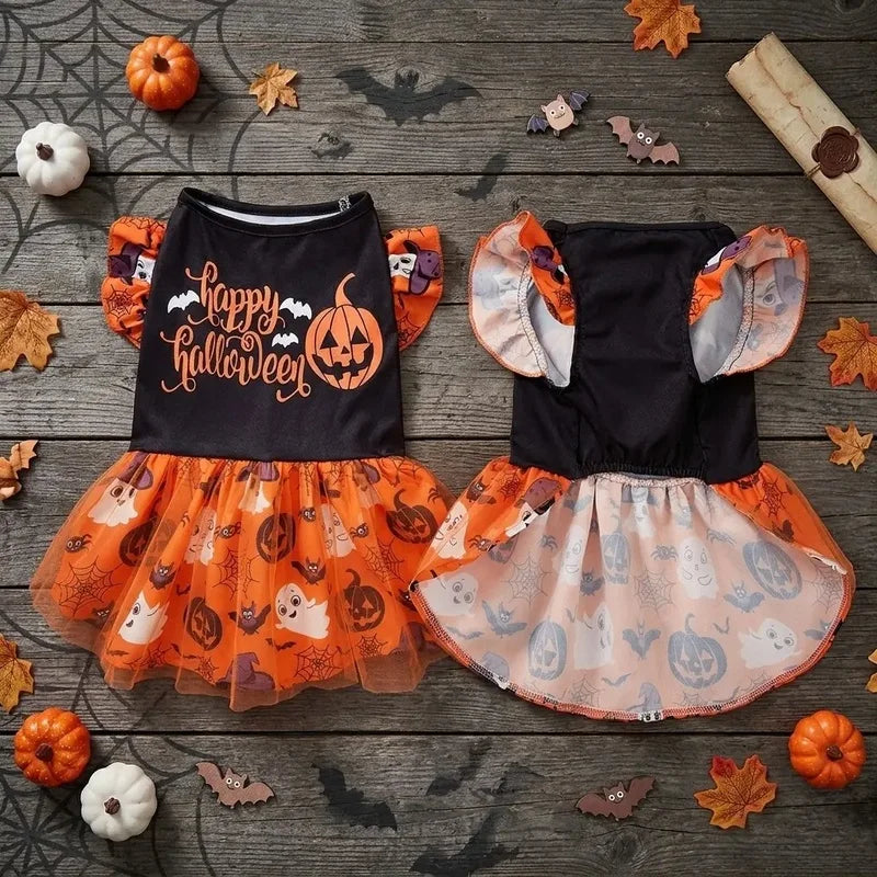 Happy Halloween Dog Tutu Dress Ruffle Pumpkin Skirt