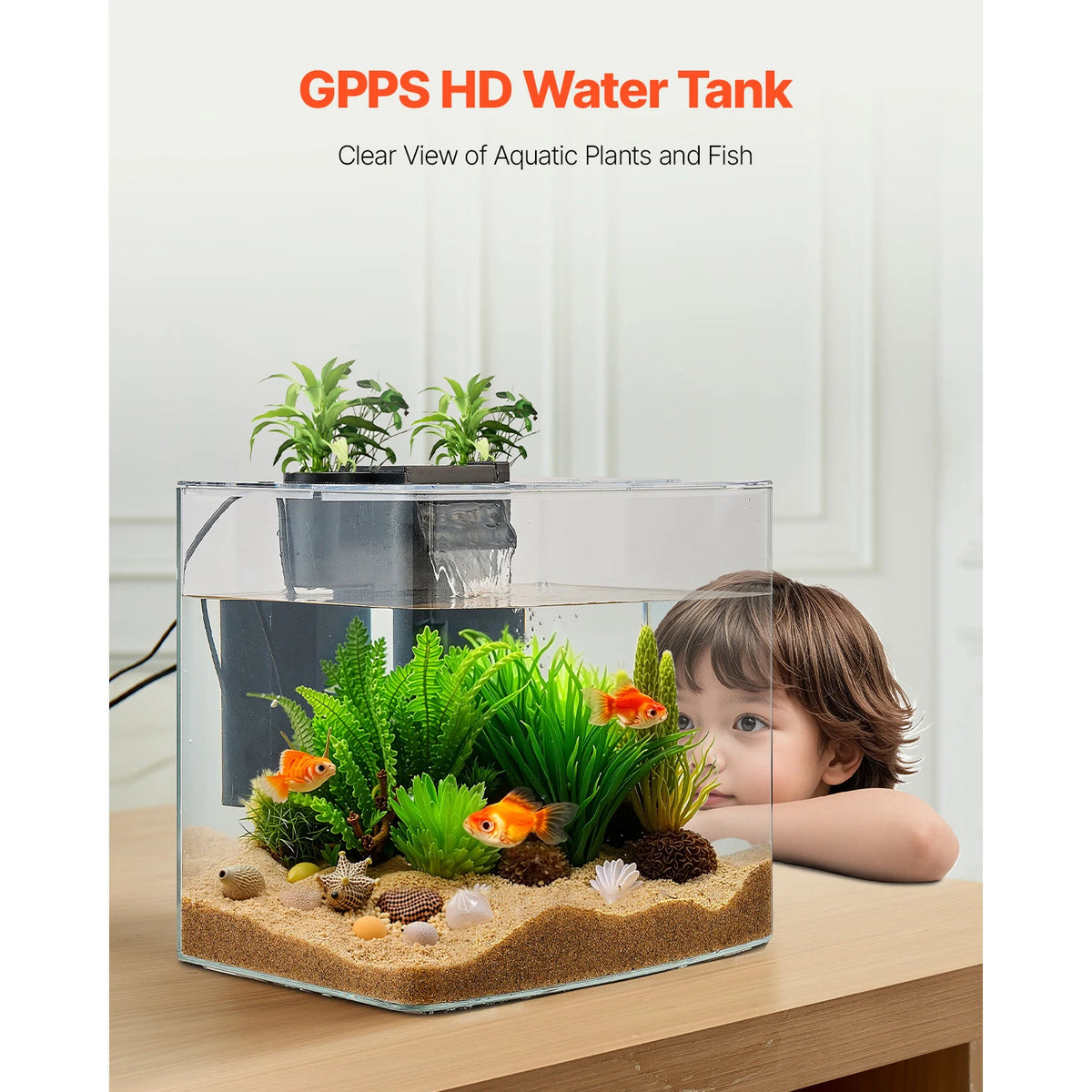 VEVOR Fish Tank Aquarium 3.5Gal Arch Ultra-Clear - Adjustable 3 Color Lighting for Freshwater Fish
