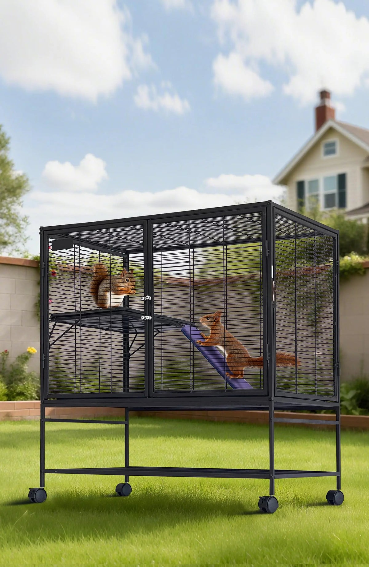 Small Animal Cage, 39” H  with Removable Ramp & Tray