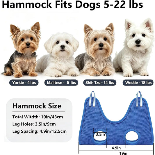 Dog Grooming Hammock with Table Clamp Grooming Arm, Adjustable Height Sling for 5‑22lbs Nail Trimming