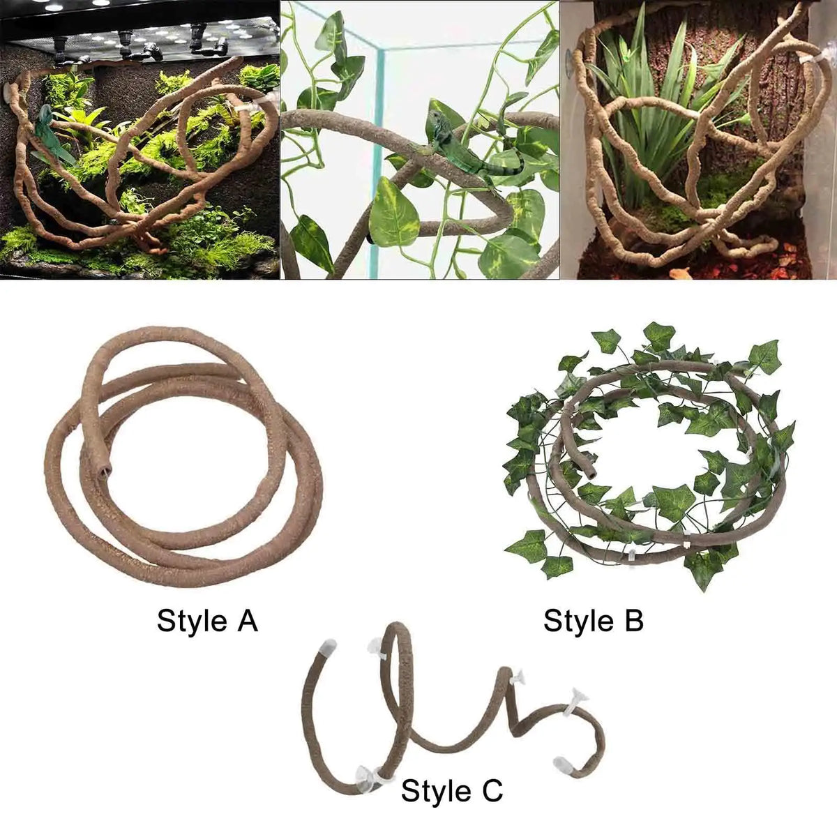 Realistic Reptile Terrarium Plant Flexible Vine Jungle Climbing Accessory