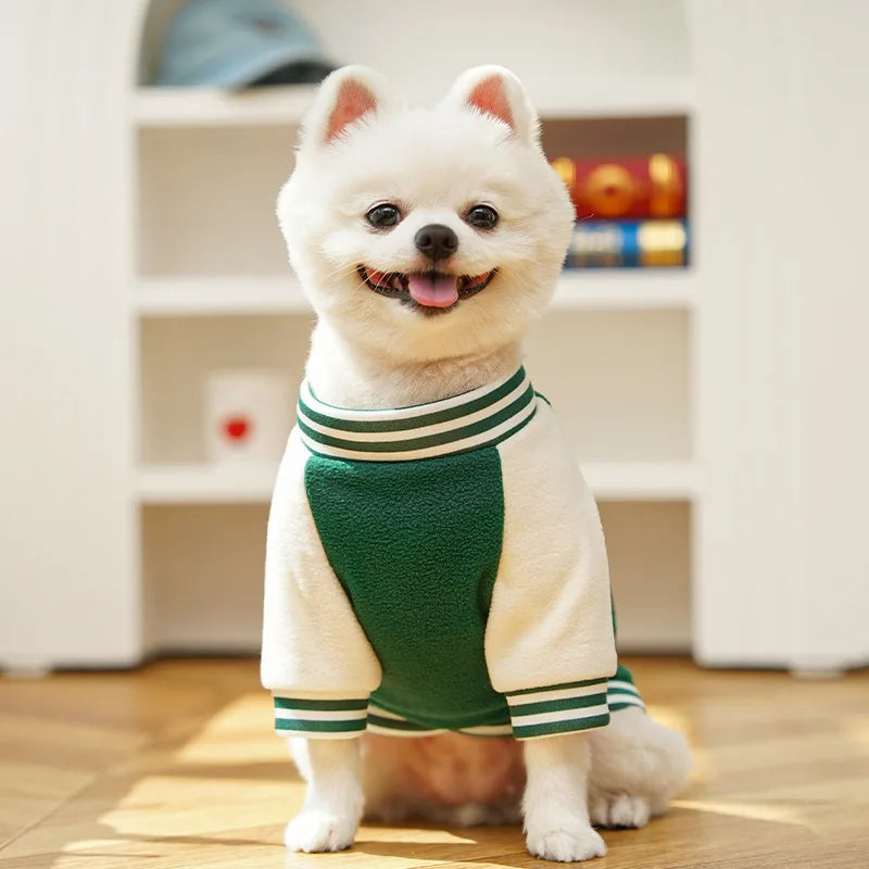 Baseball Style Dog Jacket, Cozy Fleece Puppy Coat with Snap Button Design