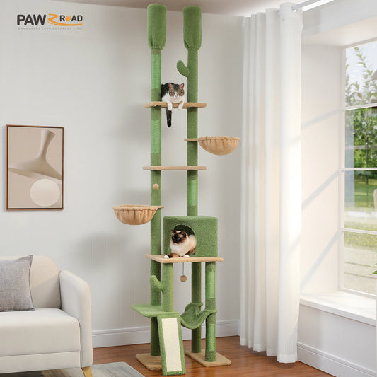 Cactus Cat Tree - Floor to Ceiling Tower 7 Tiers Cat Climbing Tree - 5 Platforms Scratching Posts