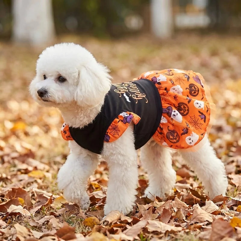 Happy Halloween Dog Tutu Dress Ruffle Pumpkin Skirt