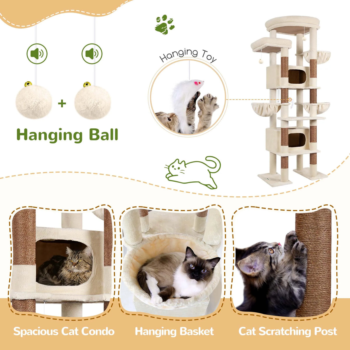 Globlazer 84" Floor to Ceiling Cat Tree Tower for Multiple Large Cats Adjustable Multi-Level Climbing Activity Center