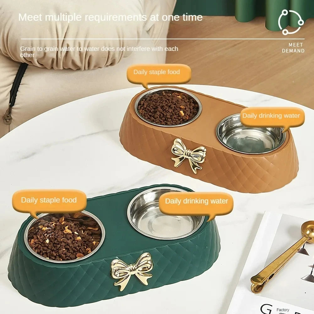 Stainless Steel Double Bowl For Feeding -  Drinking