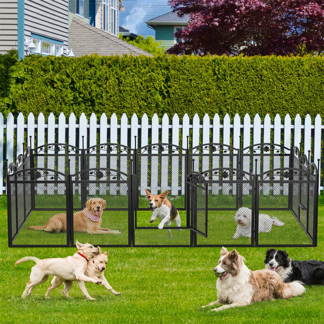 8 Panels DIY Outdoor Heavy Duty Pen Outdoor Metal Fence with Waterproof Fertility Pad