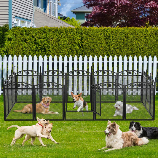 8 Panels DIY Outdoor Heavy Duty Pen Outdoor Metal Fence with Waterproof Fertility Pad