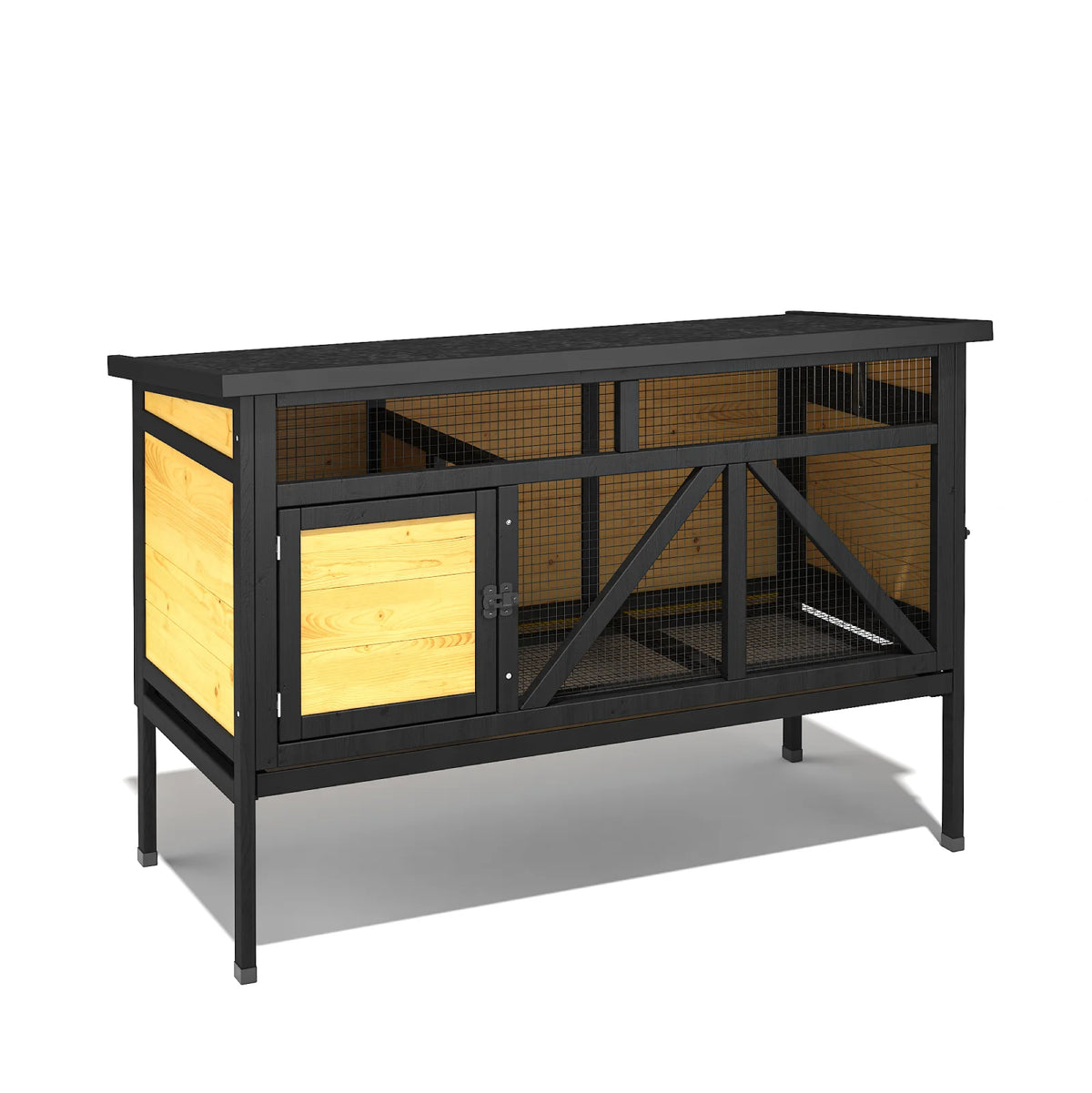 Elevated Small Animal Habitat with Double Doors, Leak-Proof Tray & Asphalt Roof, Indoor/Outdoor