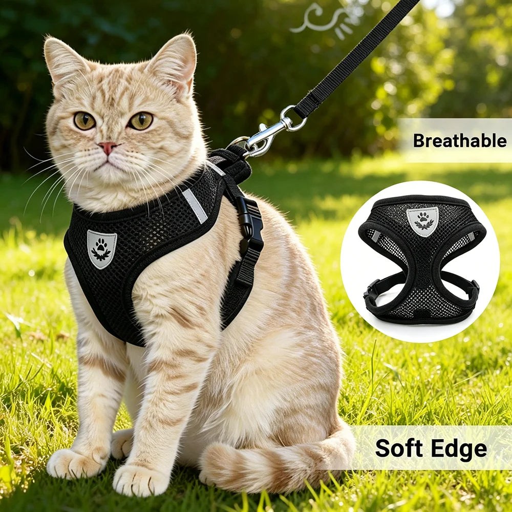 Adjustable Harness And Leash Set - Reflective Escape Proof Mesh Vest